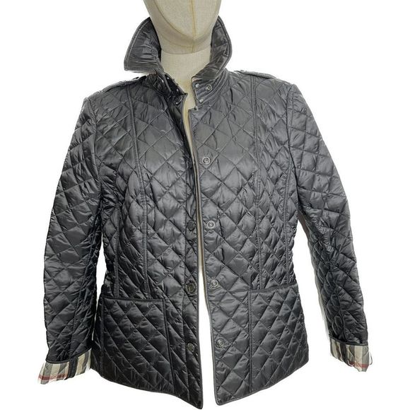 Burberry Women's Black Kencott Quilted Button Jacket New W Tag Size Large